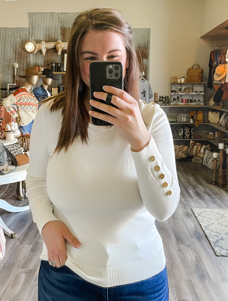 Button Shoulder & Sleeve Sweater - Ivory