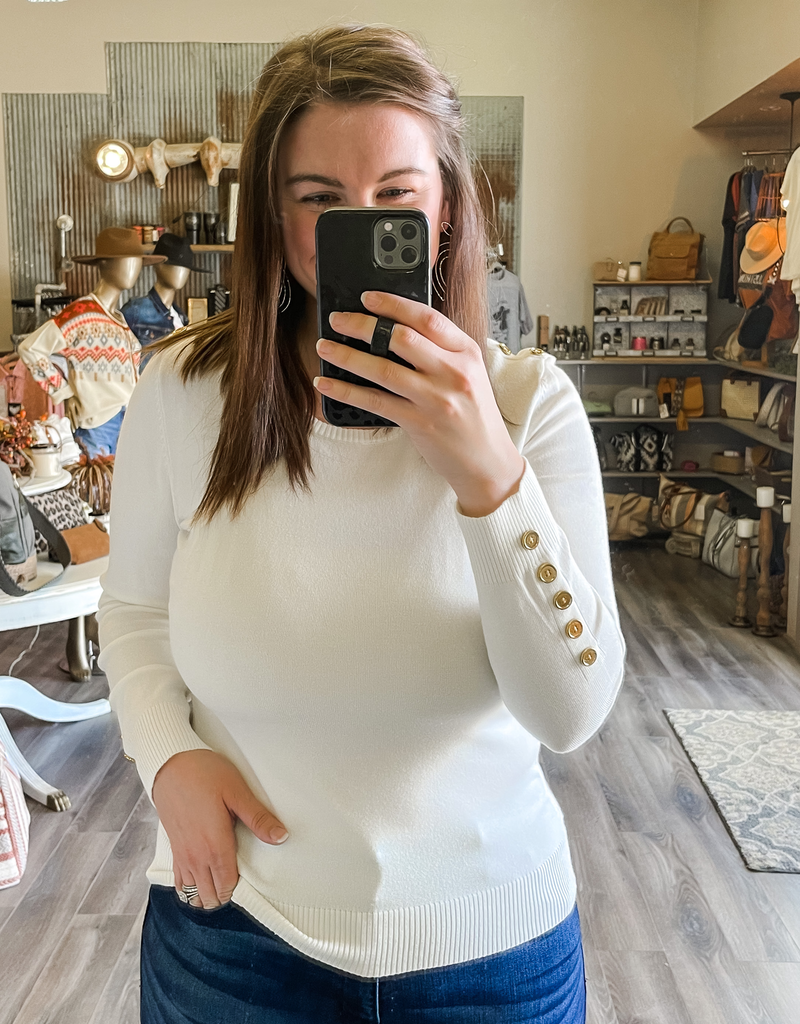 Button Shoulder & Sleeve Sweater - Ivory