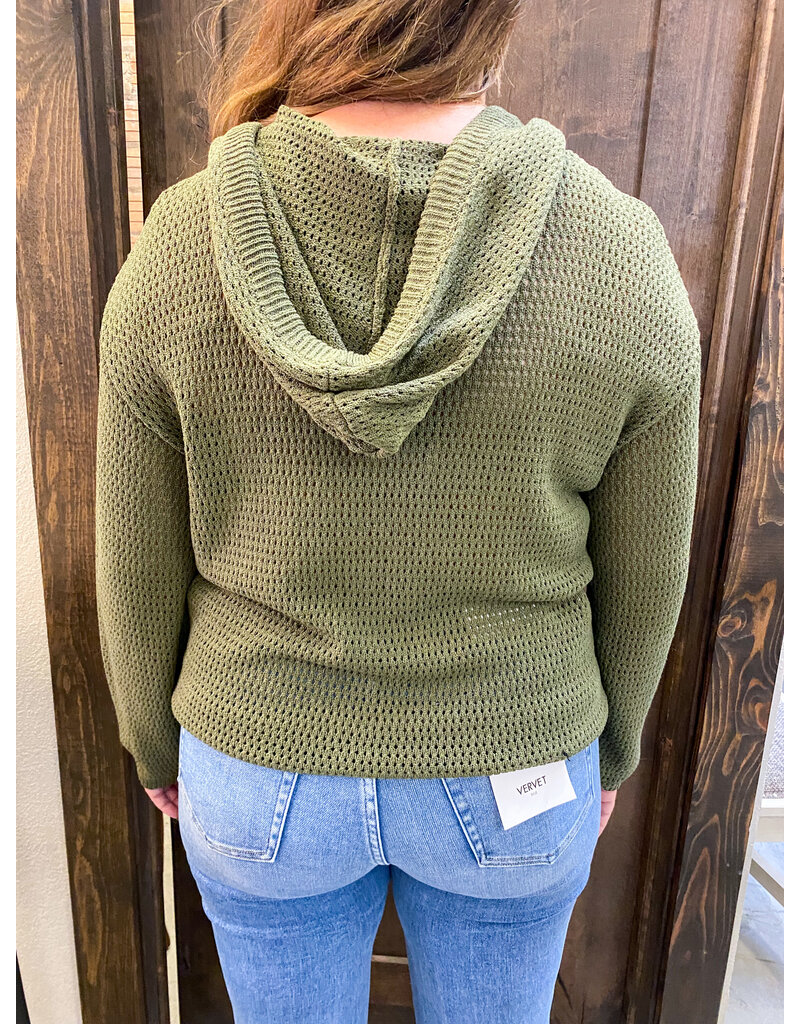 Knitted Hooded Cardigan - Olive Green