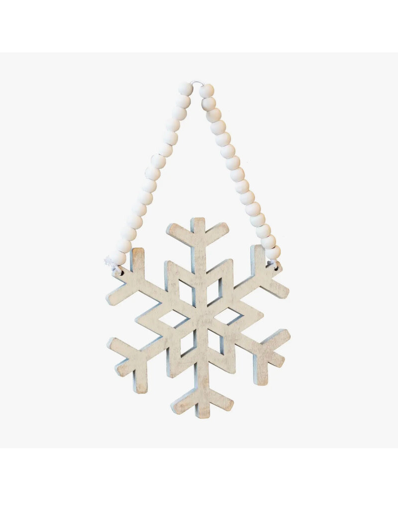 Distressed Wooden Snowflake Beaded Ornament