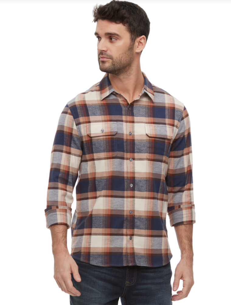 Peters LS FLannel Shirt - Navy/Brown/Rust