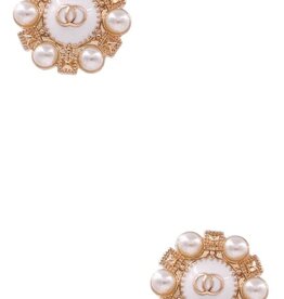 Cream Pearl Metal Double Circle Earrings