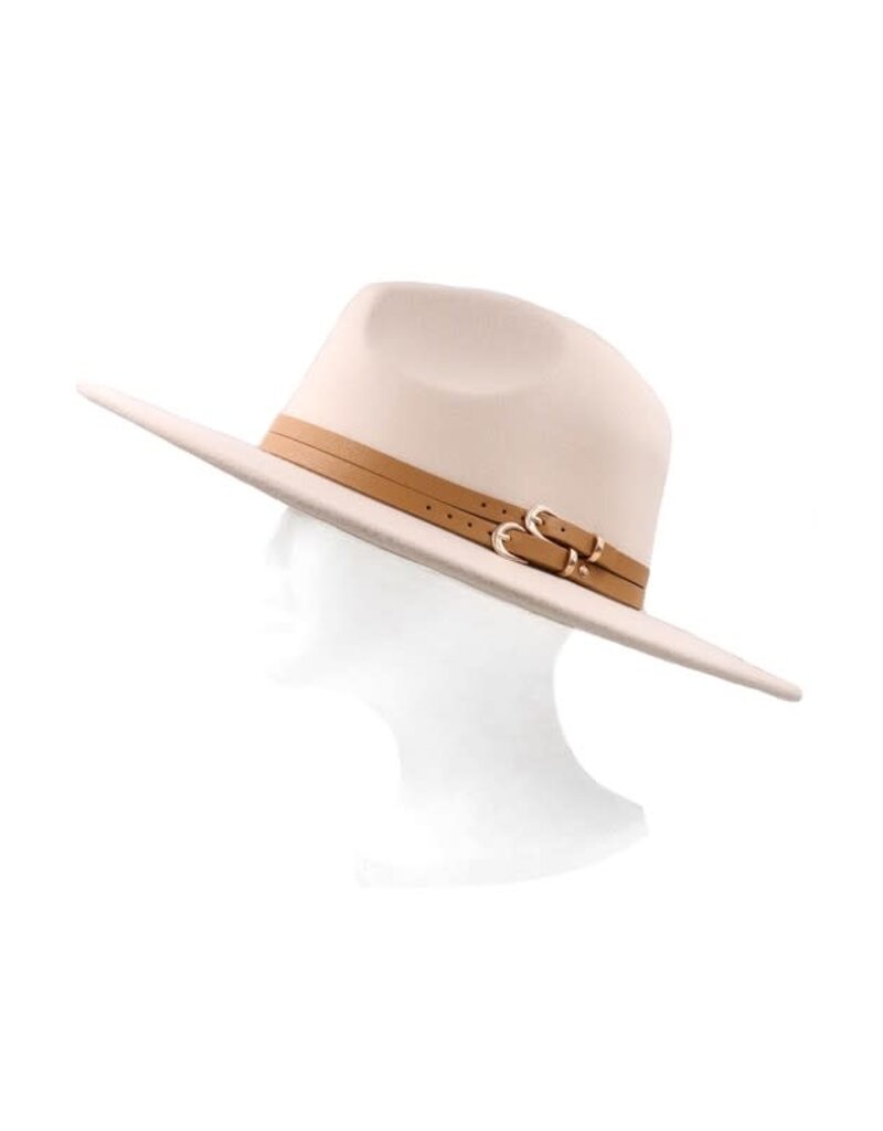 Double Faux Leather Belt Fedora Hat