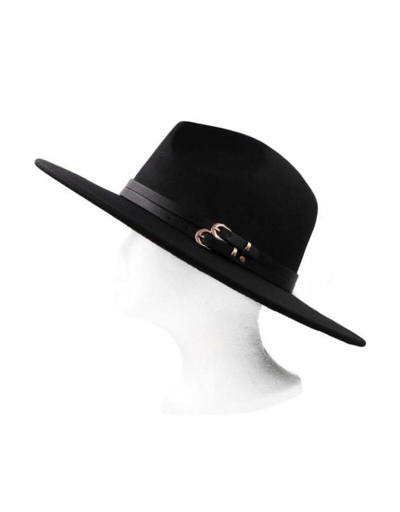 Double Faux Leather Belt Fedora Hat