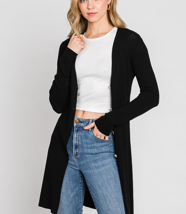 Ribbed Duster - Black - Boutique 23