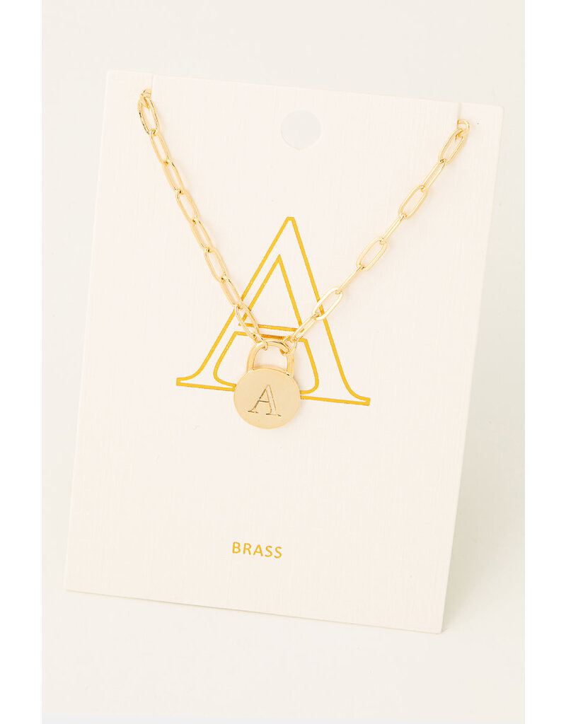 Initial Lock Pendant Necklace Gold