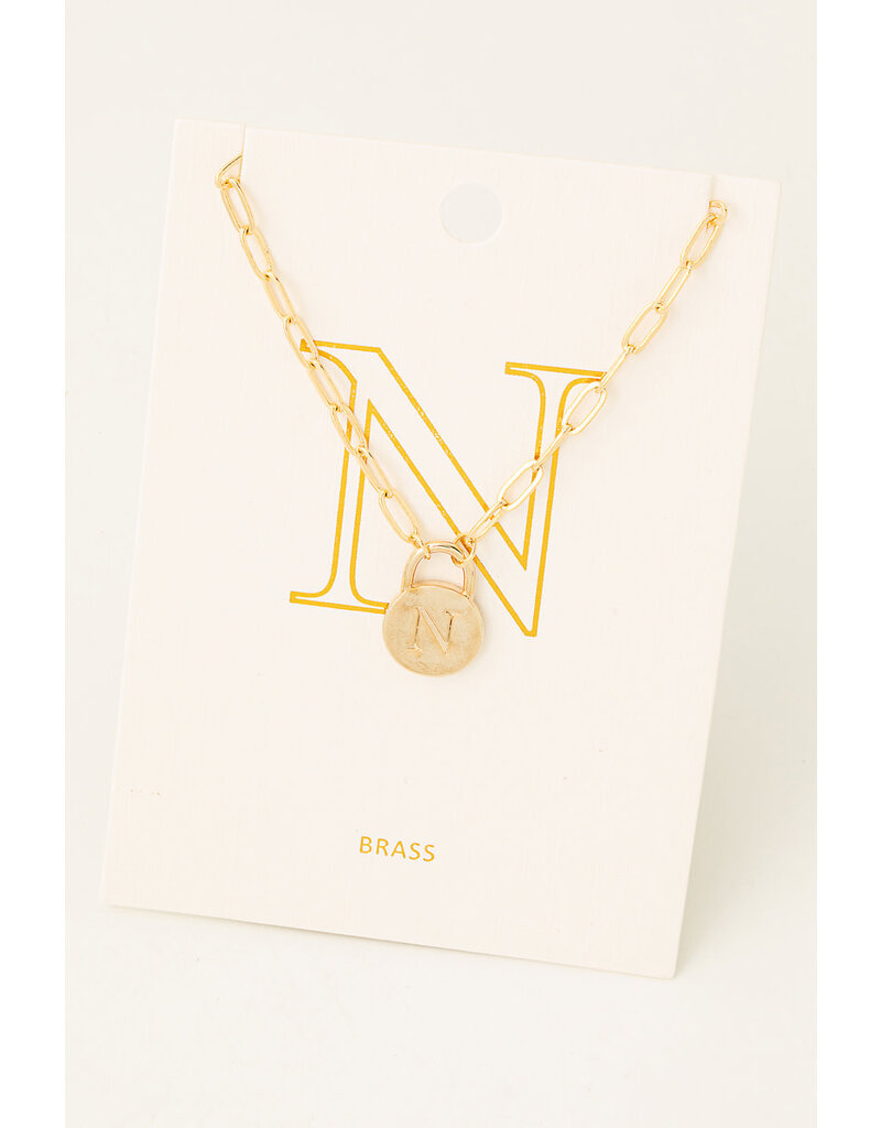 Initial Lock Pendant Necklace Gold