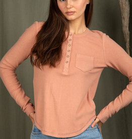 Soft Cozy Brushed Ribbed Knit Top - Blush