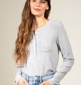 Soft Cozy Brushed Ribbed Knit Top - H. Grey