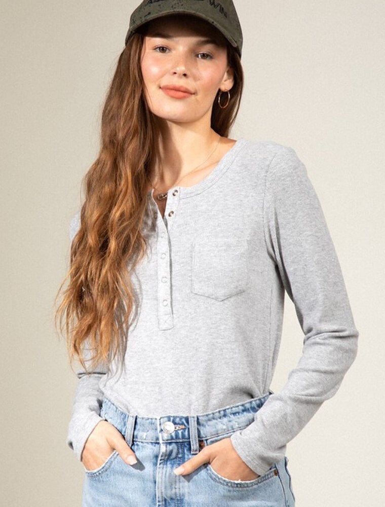 Soft Cozy Brushed Ribbed Knit Top - H. Grey