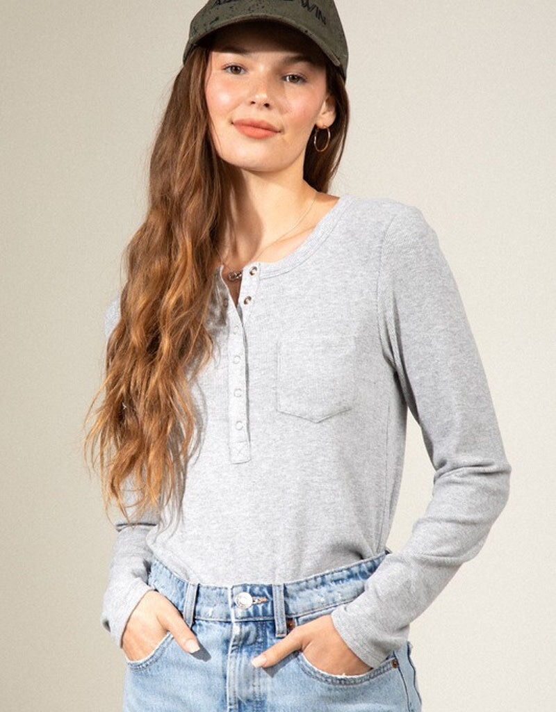 Soft Cozy Brushed Ribbed Knit Top - H. Grey