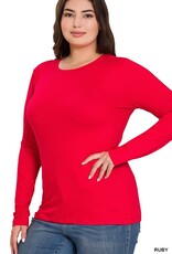 Microfiber Long Sleeve Round Neck Tee - Ruby