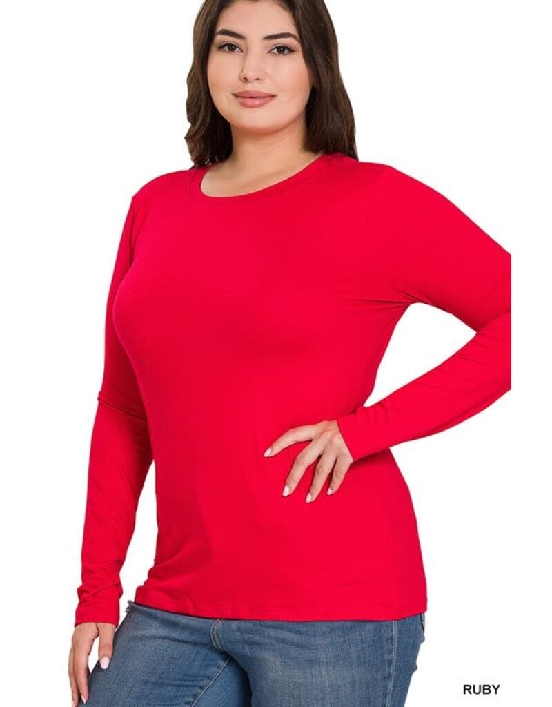 Microfiber Long Sleeve Round Neck Tee - Ruby