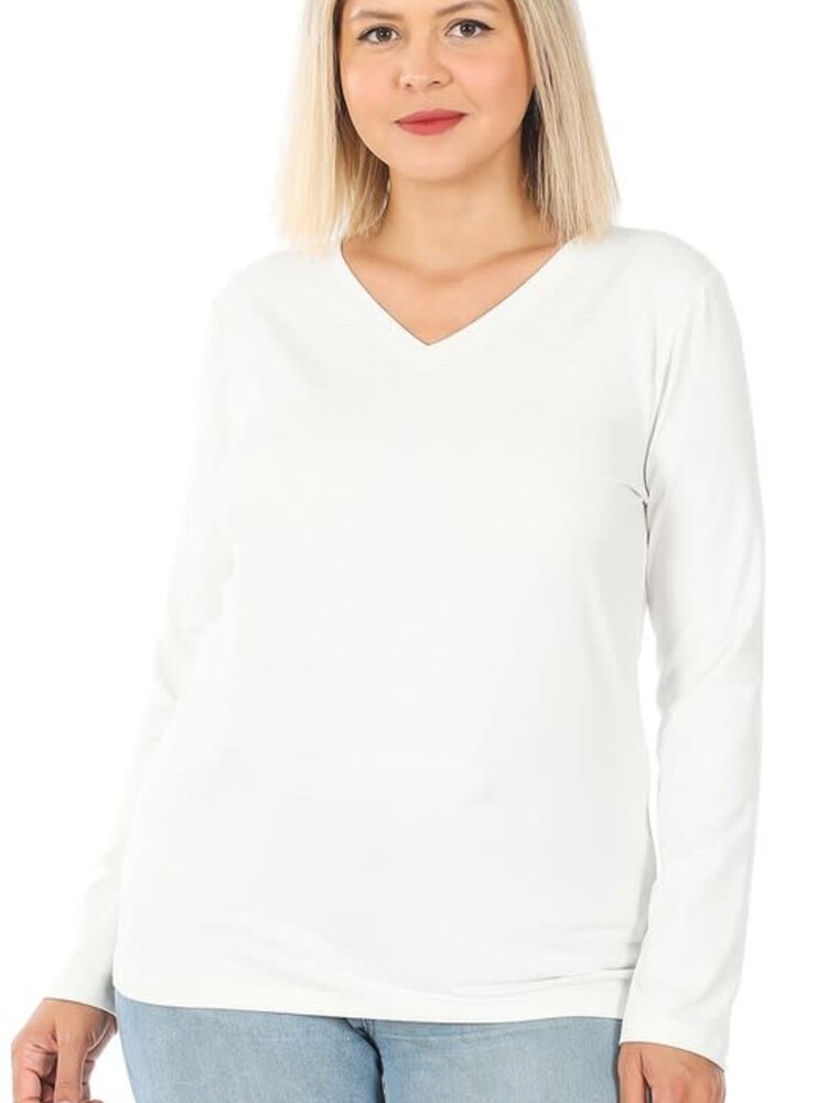 Microfiber Long Sleeve V Neck Tee - Ivory