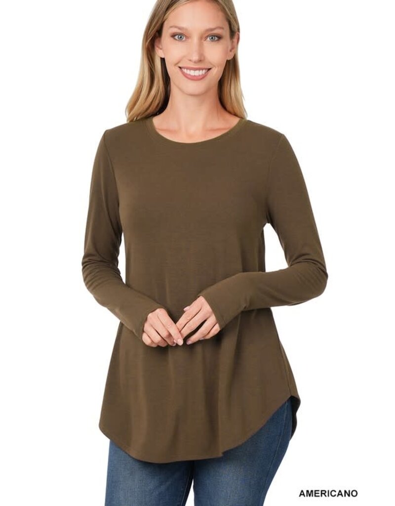 Long Sleeve Round Neck & Hem Top - Americano