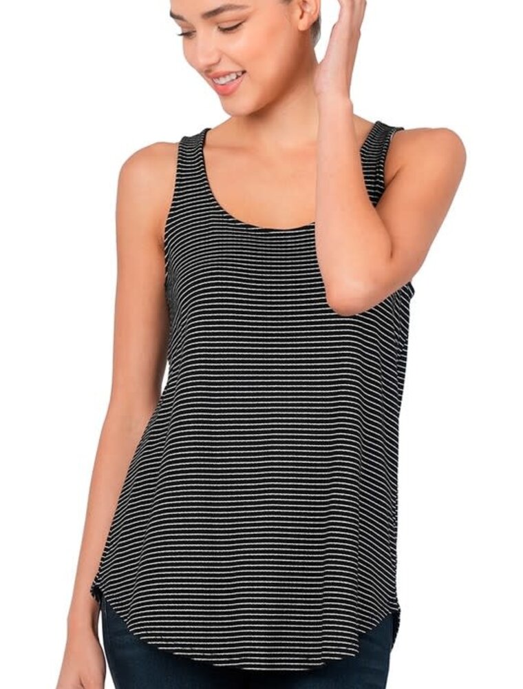 Stripe Sleeveless Round Neck & Hem Top - Black