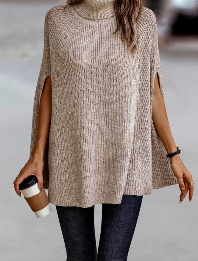 Roll Neck Knit Solid Lose Fit - Beige