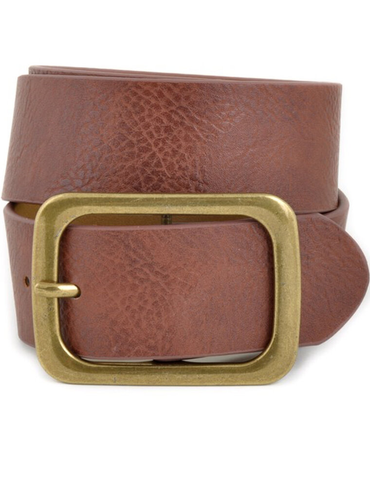 Square Buckle Leatherette Belt - Brown