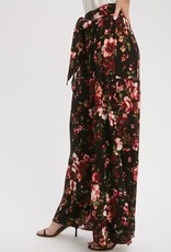 Boho Floral Print Wide Leg Pants - Black