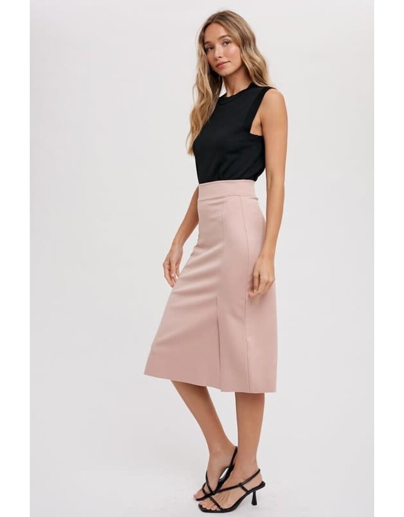 High Rise Midi Slit Line Skirt - Dusty Pink