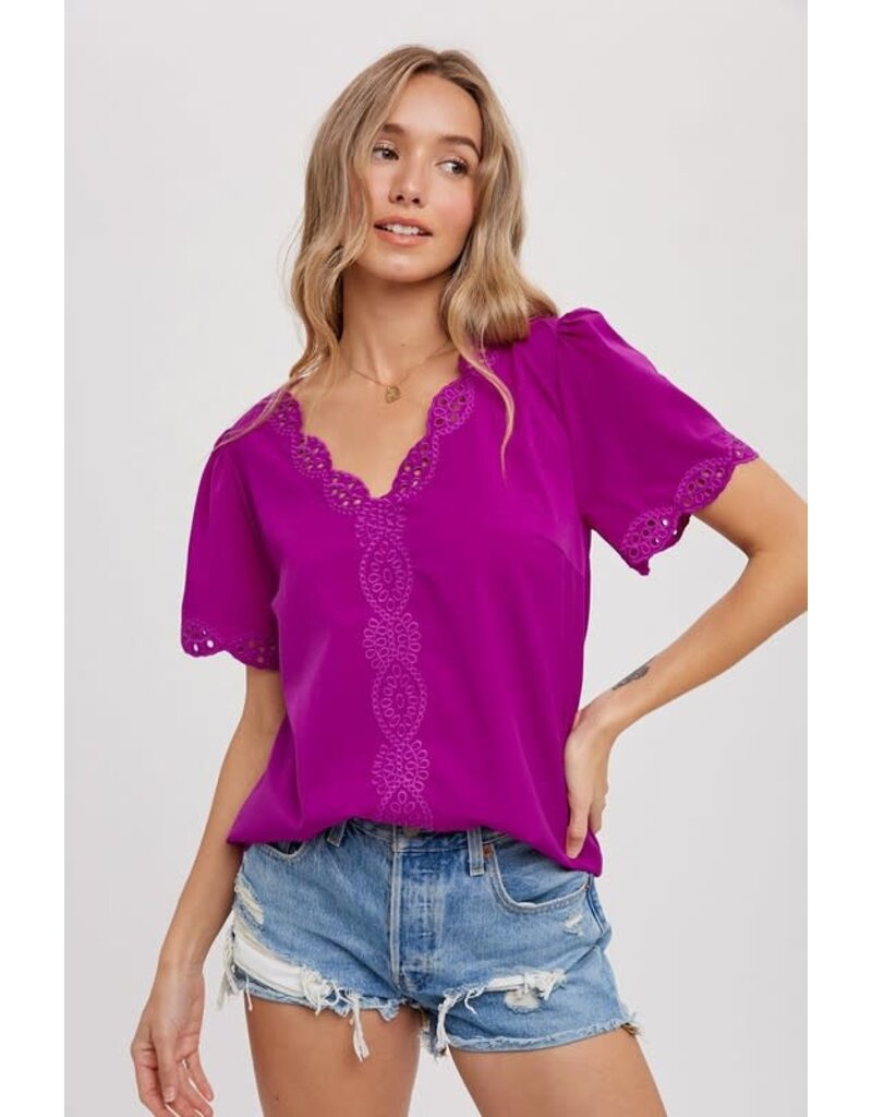 Scallop Edge Embroidery Blouse - Orchid