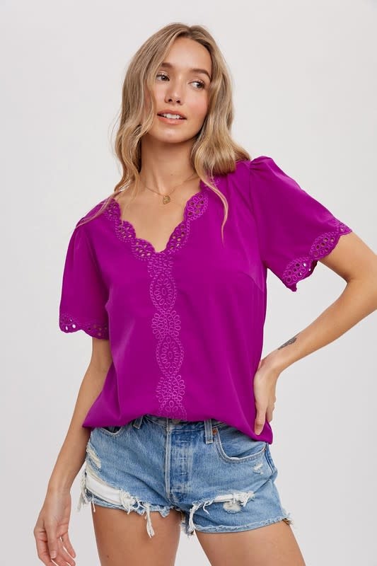Scallop Edge Embroidery Blouse - Orchid - Boutique 23