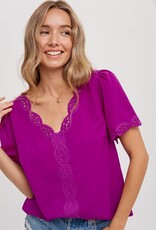 Scallop Edge Embroidery Blouse - Orchid