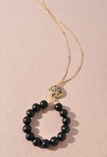 Stone Wood Bead Pendant Necklace