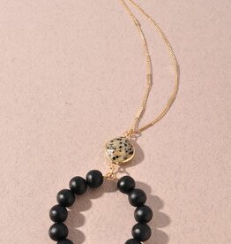 Stone Wood Bead Pendant Necklace