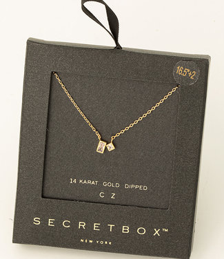 Dainty Gold Dipped Square Cz Charm Necklace