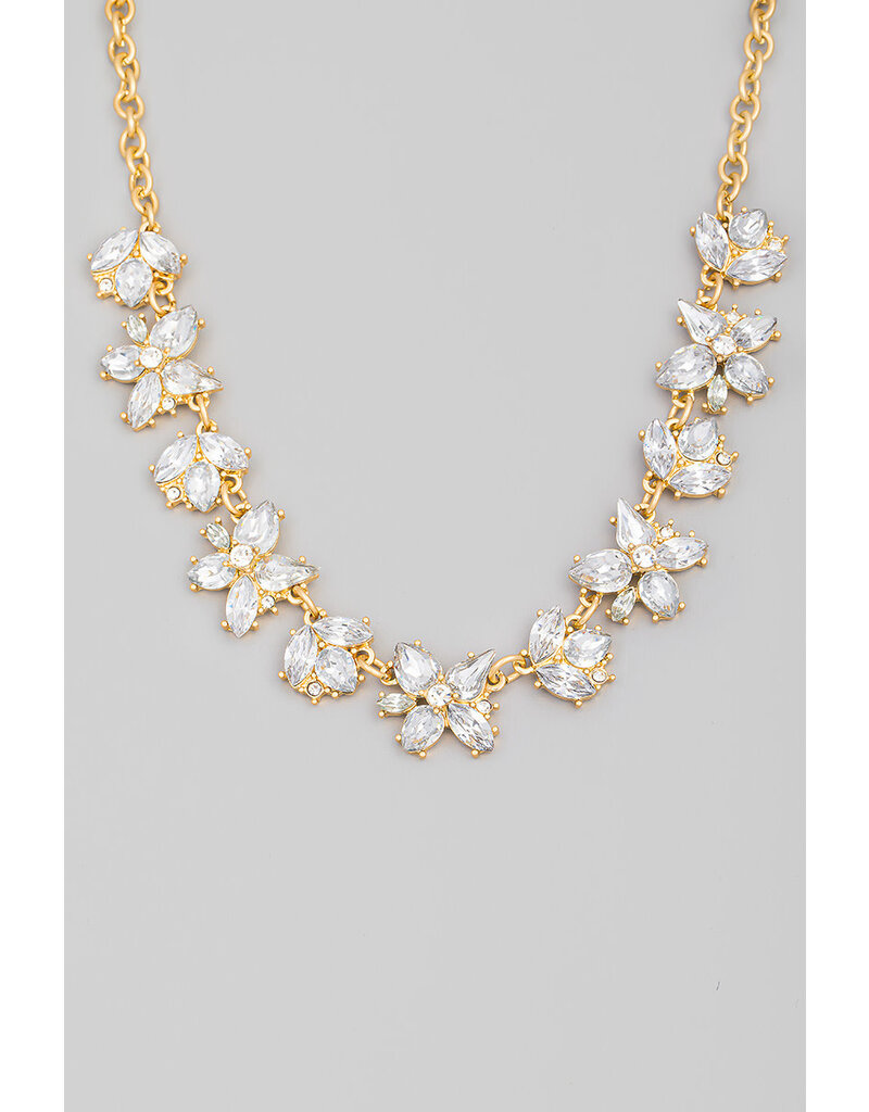 Floral Rhinestone Chain Statement Necklace