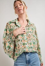 Printed Balloon Sleeve Blouse - Green