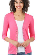 Snap Cardigan 3/4 Sleeve - Fuchsia