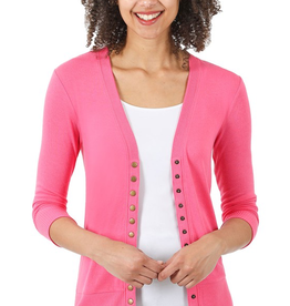 Snap Cardigan 3/4 Sleeve - Fuchsia