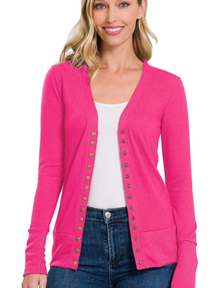 Snap Cardigan Full Sleeve - Hot Pink