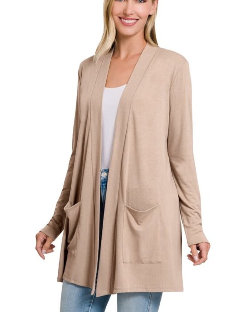 Slouchy Pocket Open Cardigan - Light Mocha