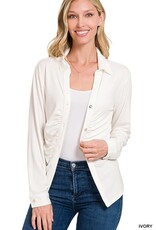 Button Down Shirt With Ruched Detail - White