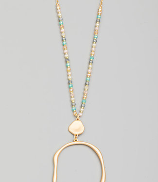 Beaded Circle Cutout Charm Long Necklace