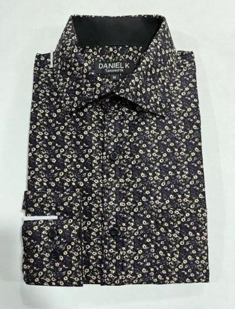 Black Floral Men's Long Sleeves Dress Shirt