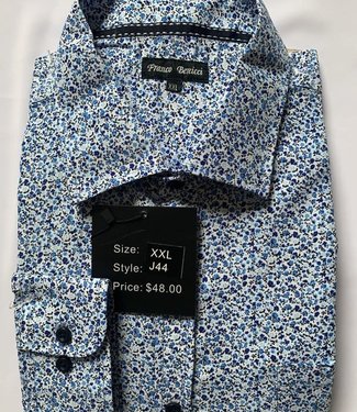 Blue Floral Men's Long Sleeves Dress Shirt - Boutique 23