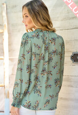 Harper Curvy Floral Long Sleeve Blouse - Sage