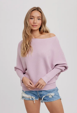 Asymmetrical Open Shoulder Dolman Pullover - Lavender