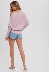 Asymmetrical Open Shoulder Dolman Pullover - Lavender