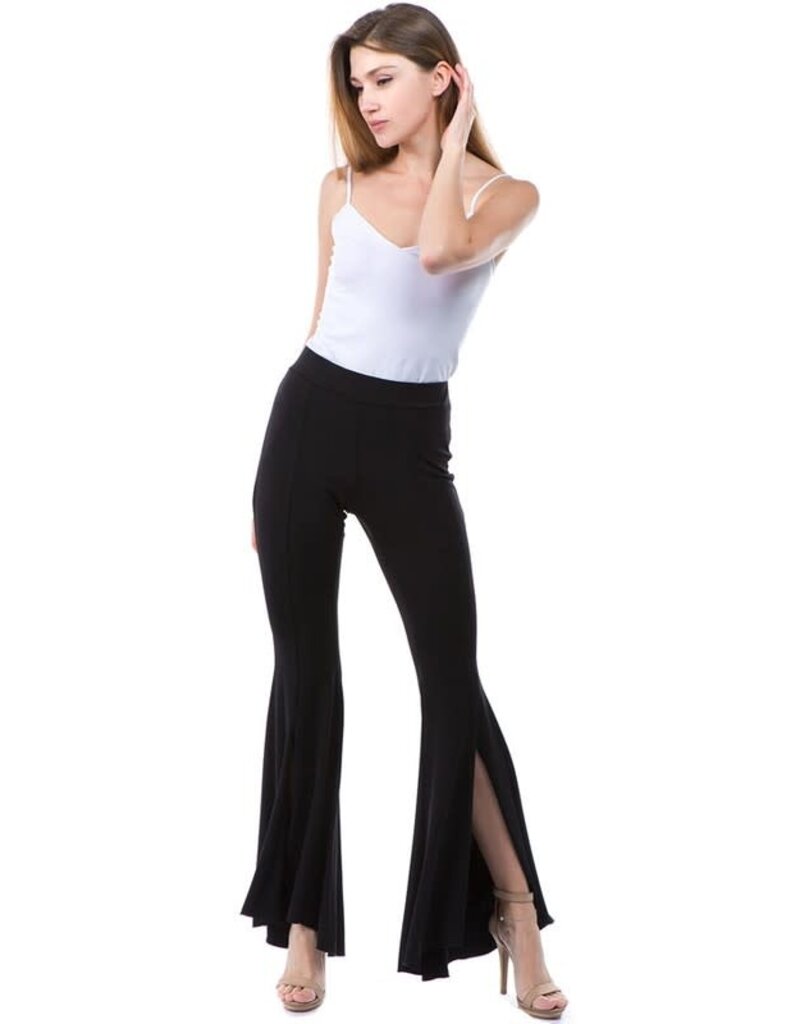 Fallon Fit and Flare Pant With Slit - Black - Boutique 23