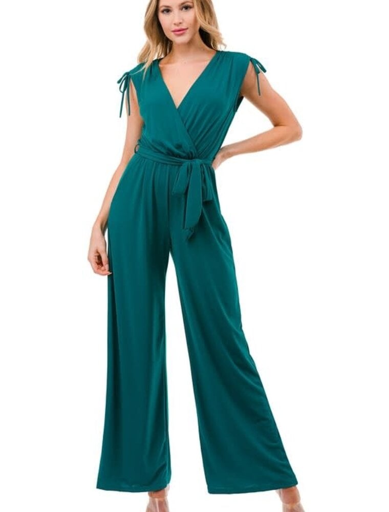 Sutton Surplice Front Tie Waist Jumpsuit - Jade