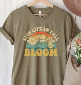 Live Life In Full Bloom Spring Graphic Tee - Heather Olive