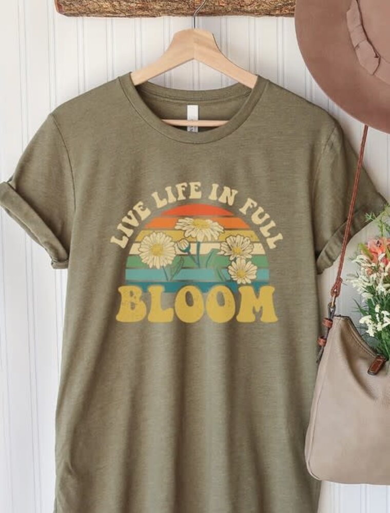 Live Life In Full Bloom Spring Graphic Tee - Heather Olive