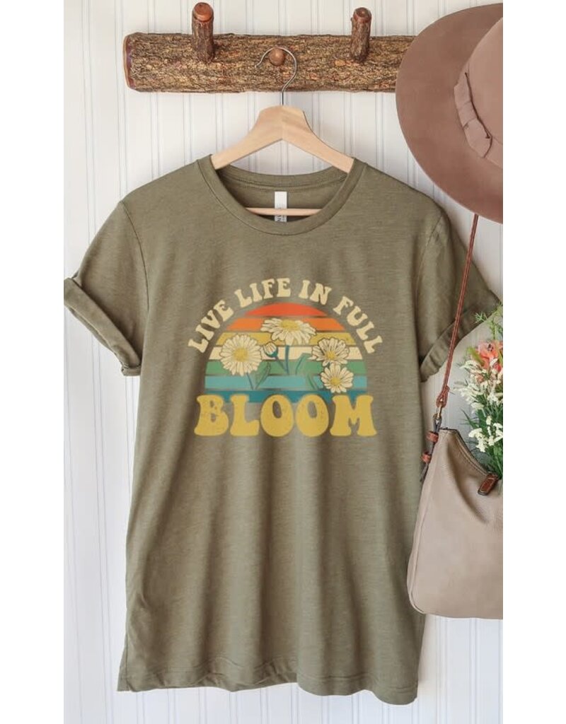 Live Life In Full Bloom Spring Graphic Tee - Heather Olive