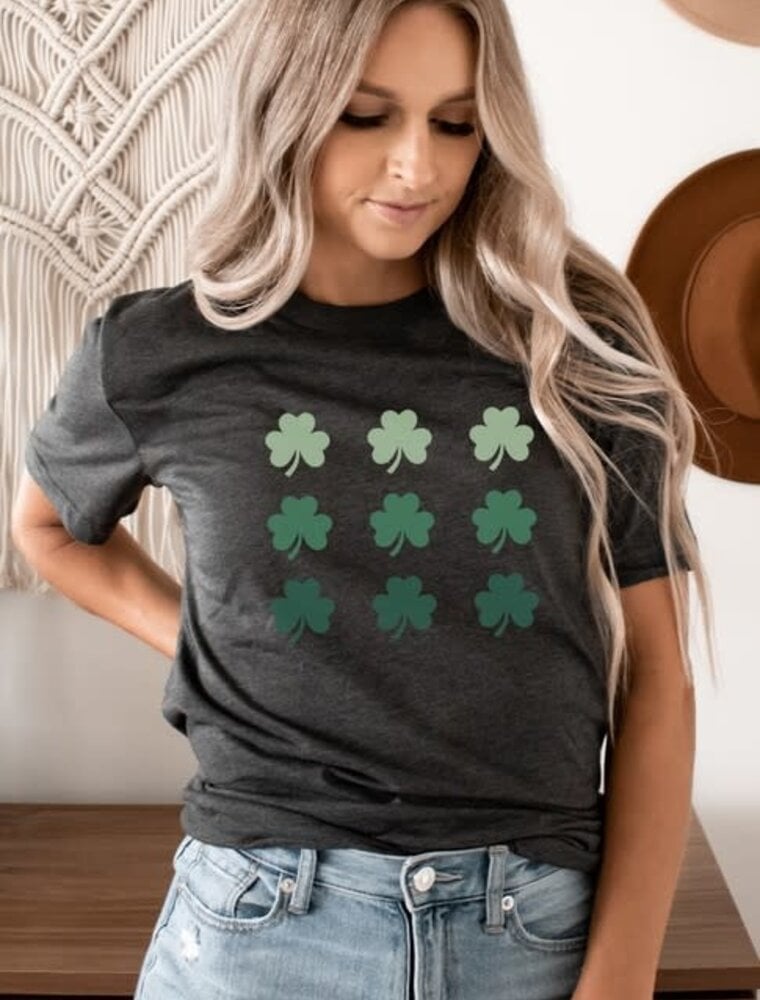 Retro Clover Grid Graphic Tee - Heather Charcoal