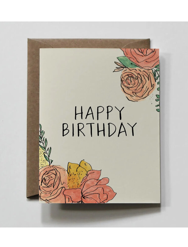 Floral Caps Birthday Greeting Card